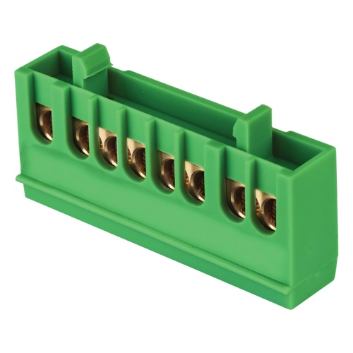 Шина "0" PE (6х9мм) 8 отверстий латунь зеленый изолированный корпус на DIN-рейку розничный стикер PROxima | код  sn0-63-8-ig-r | EKF